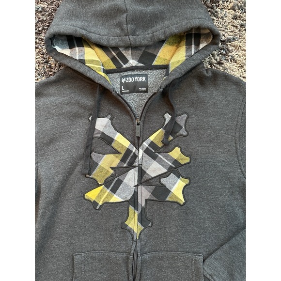 Zoo York zip up hoodie jacket grey with yellow / Grey plaid design Men's Large - Picture 4 of 7